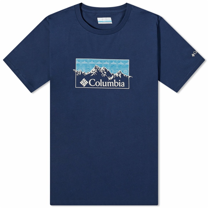 Photo: Columbia Men's CSC™ Seasonal Logo T-Shirt in Collegiate Navy/Checkered Range Graphic