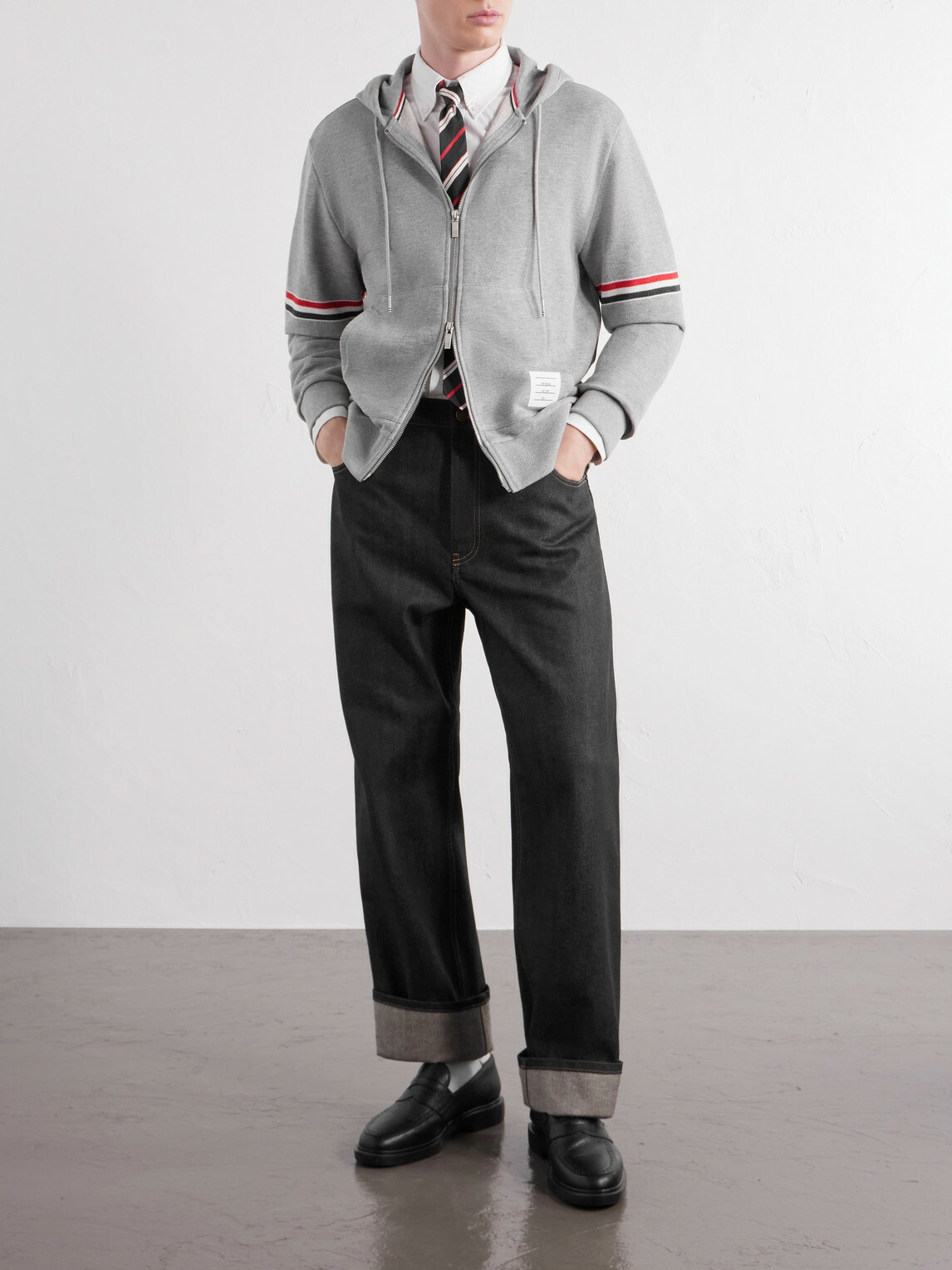 Thom Browne - Cotton-Piqué Zip-Up Hoodie - Gray