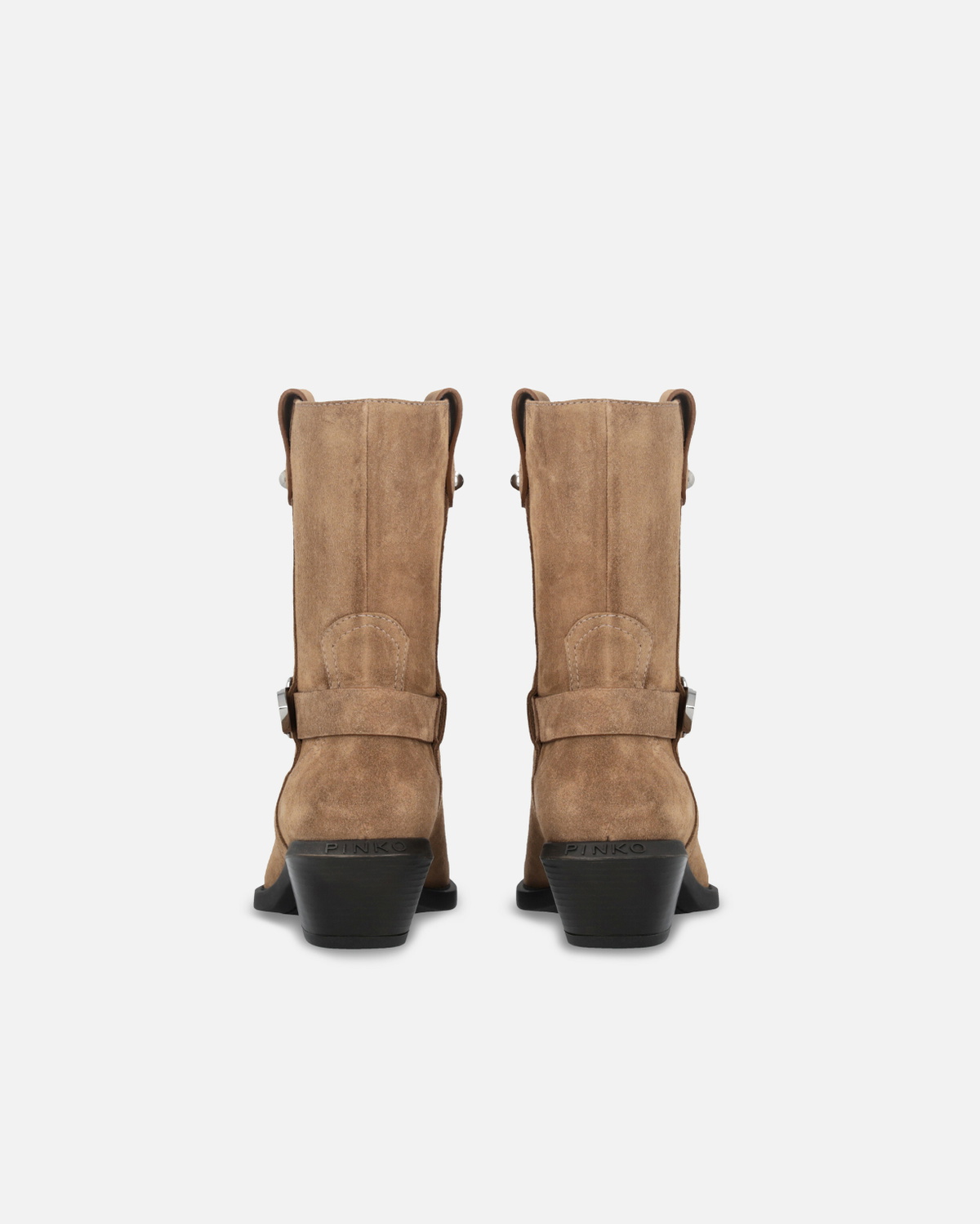 Pinko Texan Style Suede Ankle Boots With Heel Brown