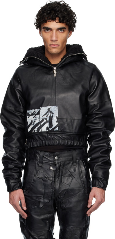 Photo: Swampgod Black Quarter Zip Palombaro Hoodie Leather Jacket