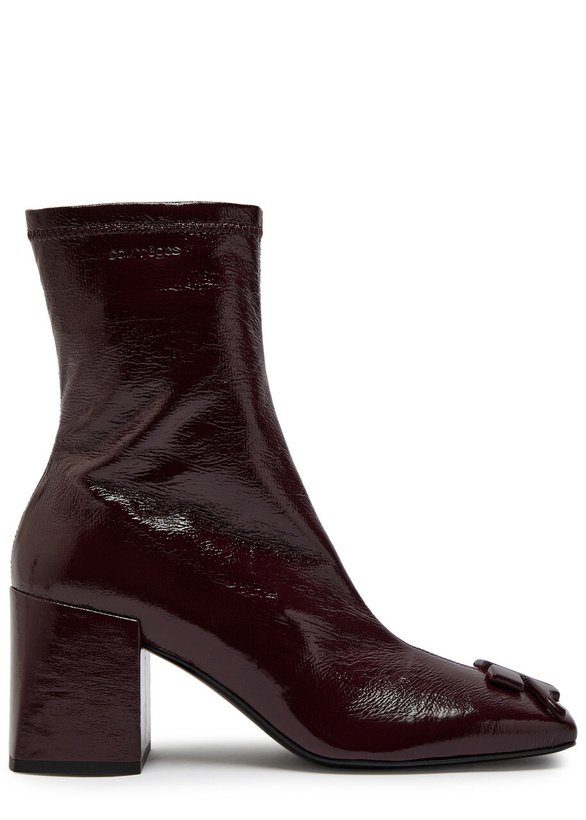 Photo: Courrèges Reedition 75 Crinkled Vinyl Ankle Boots Burgundy
