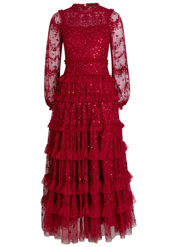 Photo: Needle & Thread Blossom Lace Floral Sequin-embellished Tulle Gown Red