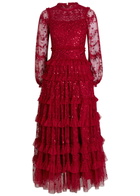 Needle & Thread Blossom Lace Floral Sequin-embellished Tulle Gown Red