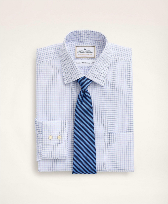 Photo: Brooks Brothers Men's Madison Relaxed-Fit Dress Shirt, Non-Iron Ultrafine Twill Ainsley Collar Double-Grid Check | Blue
