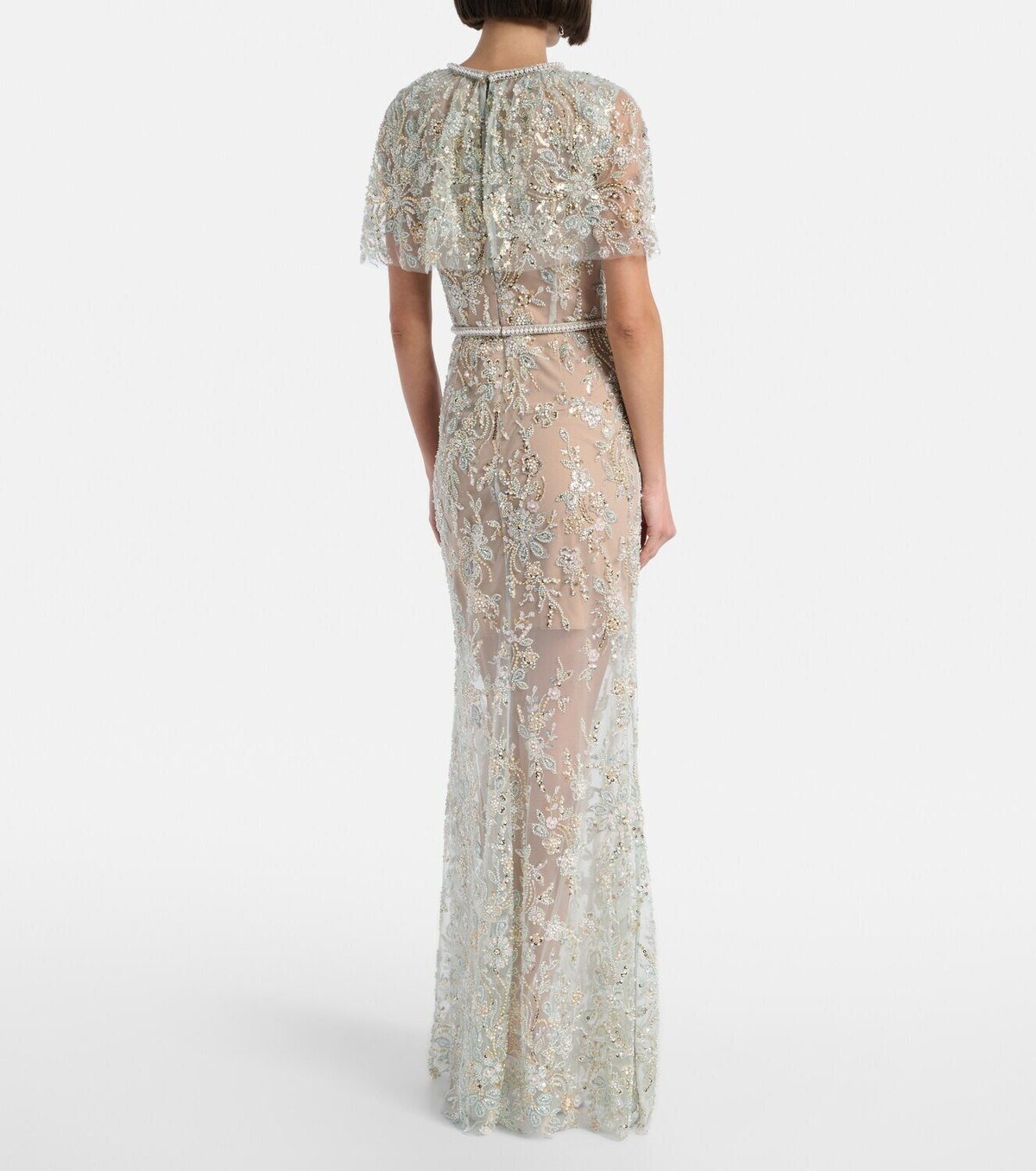Self-Portrait Embellished caped maxi dress