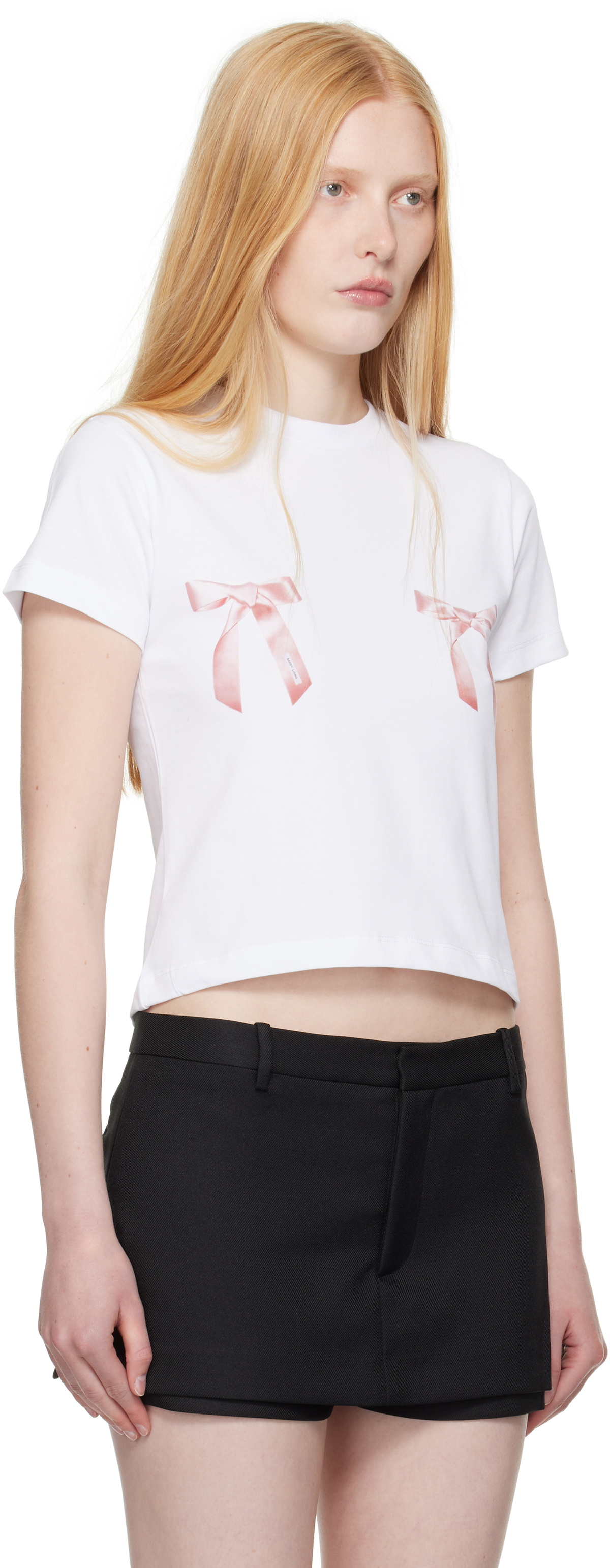 Sandy Liang White Bow Ame T-Shirt
