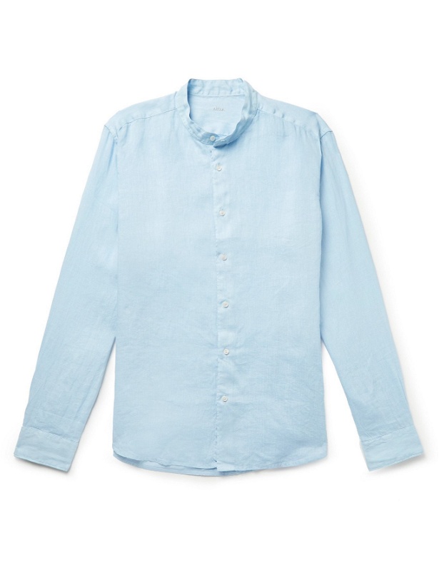 Photo: ALTEA - Grandad-Collar Linen Shirt - Blue - XS