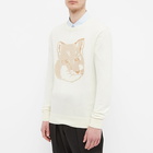 Maison Kitsuné Men's Fox Head Crew Knit in Ecru