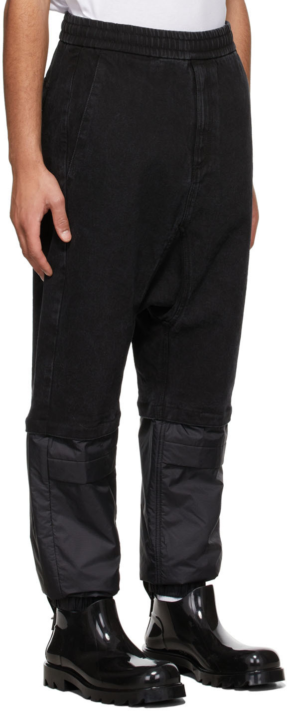 JERIH Black Denim & Nylon Cuffed Pants
