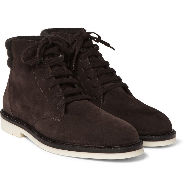Photo: Loro Piana - Icer Walk Cashmere-Trimmed Suede Boots - Men - Chocolate