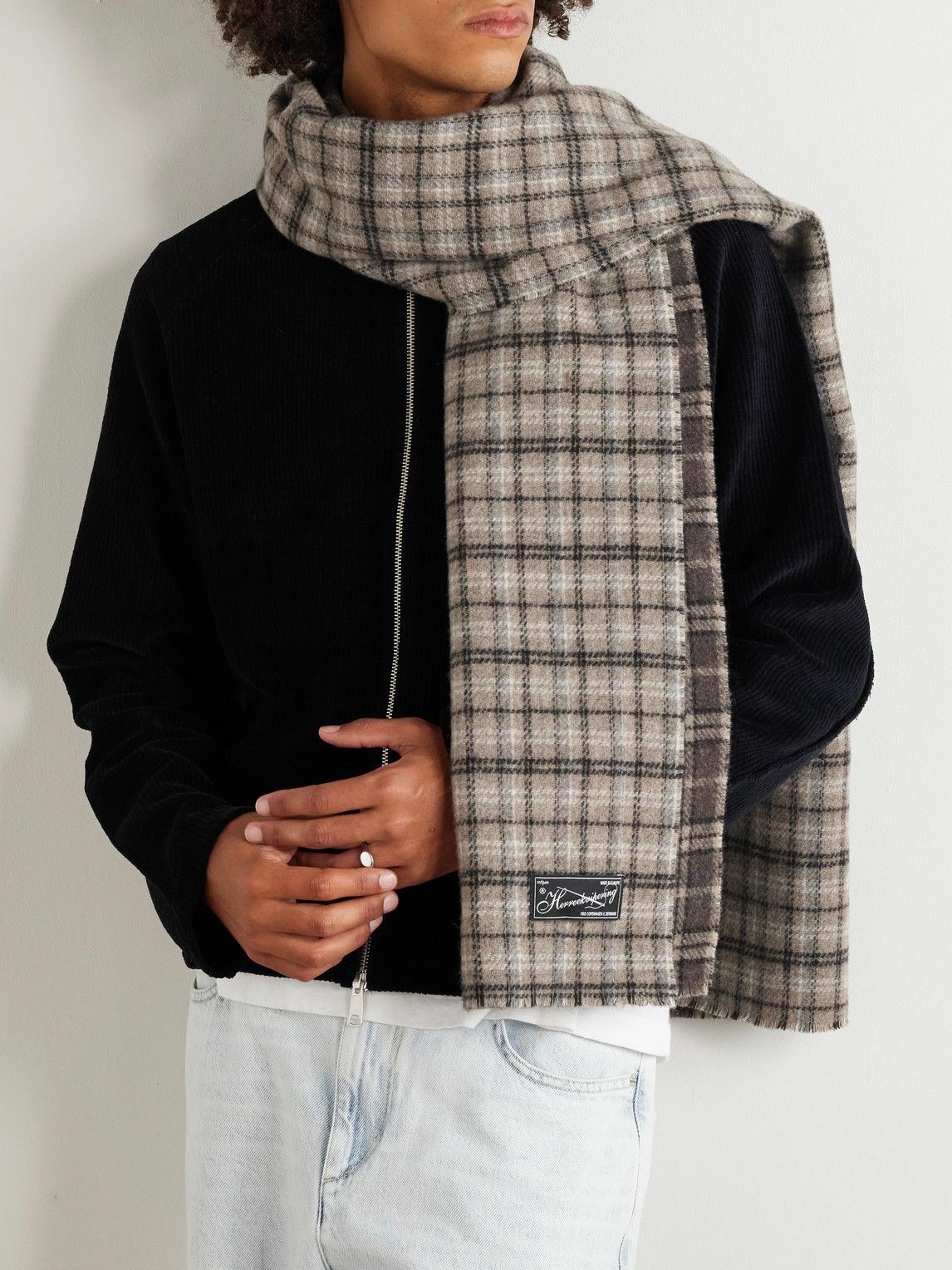 mfpen - Appliquéd Checked Double-Faced Wool-Blend Scarf