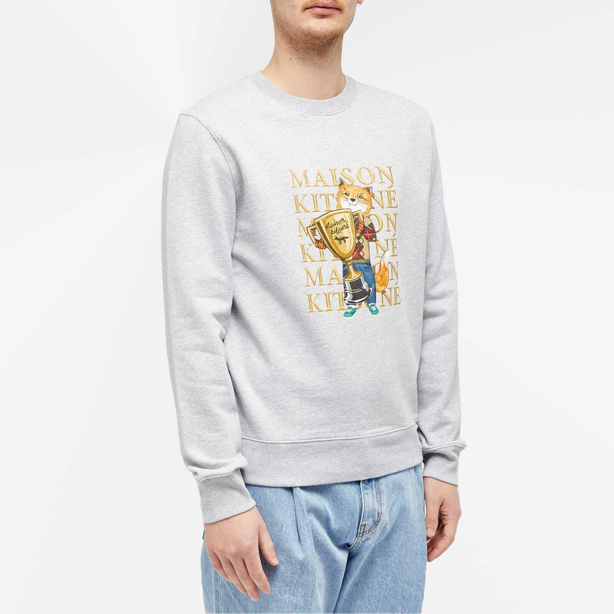 Maison Kitsuné Men's Fox Champion Regular Crew Sweat in Grey