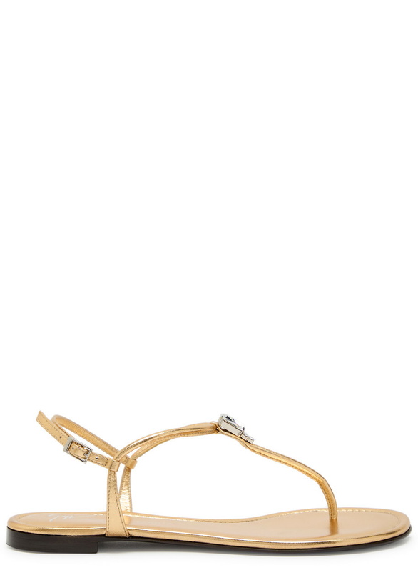 Photo: Giuseppe Zanotti Hobby 10 Crystal-embellished Leather Sandals Gold