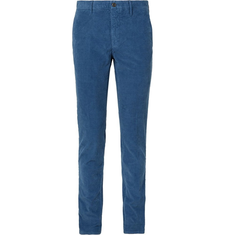Photo: Incotex - Blue Slim-Fit Stretch Cotton-Corduroy Trousers - Blue