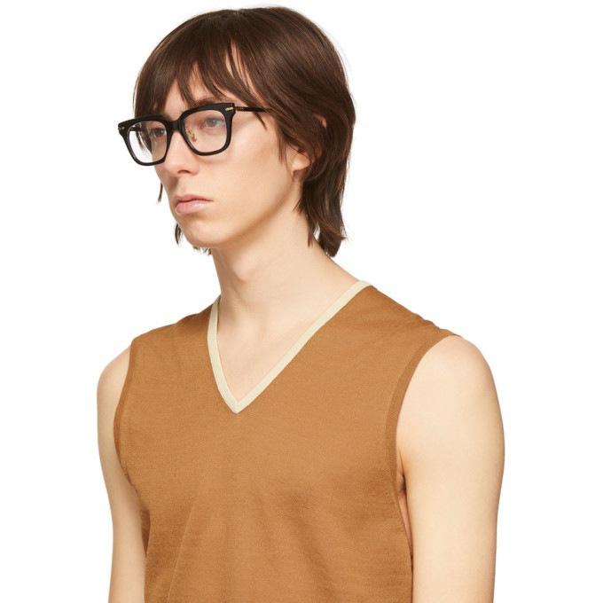 Linda Farrow Luxe Black and Gold Empire Glasses Linda Farrow