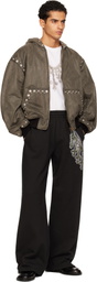 We11done Gray Studded Hooded Bomber Jacket