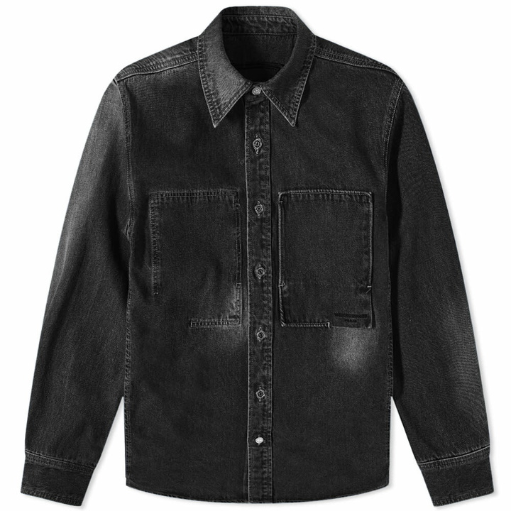 Photo: Wooyoungmi Men's Back Logo Brush Stroke Denim Shirt in Black