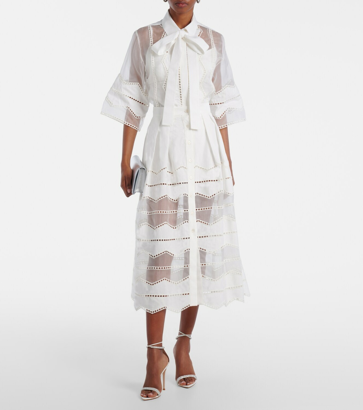 Elie Saab Tie-neck cotton and silk-blend blouse