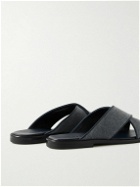 Manolo Blahnik - Otawi Leather-Trimmed Denim Sandals - Blue