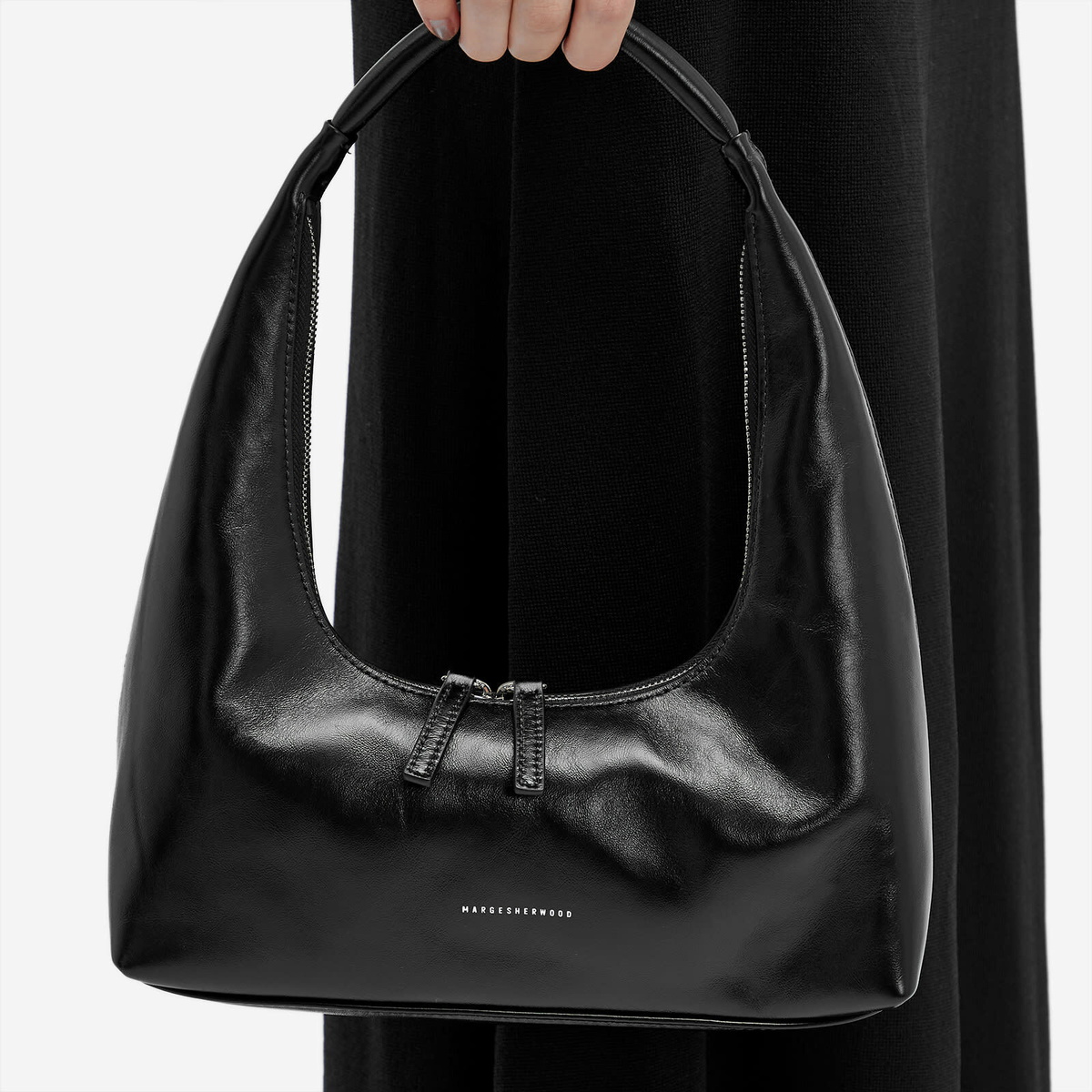 MARGE SHERWOOD Women's Hobo Shoulder Bag in Black Glossy Plain 