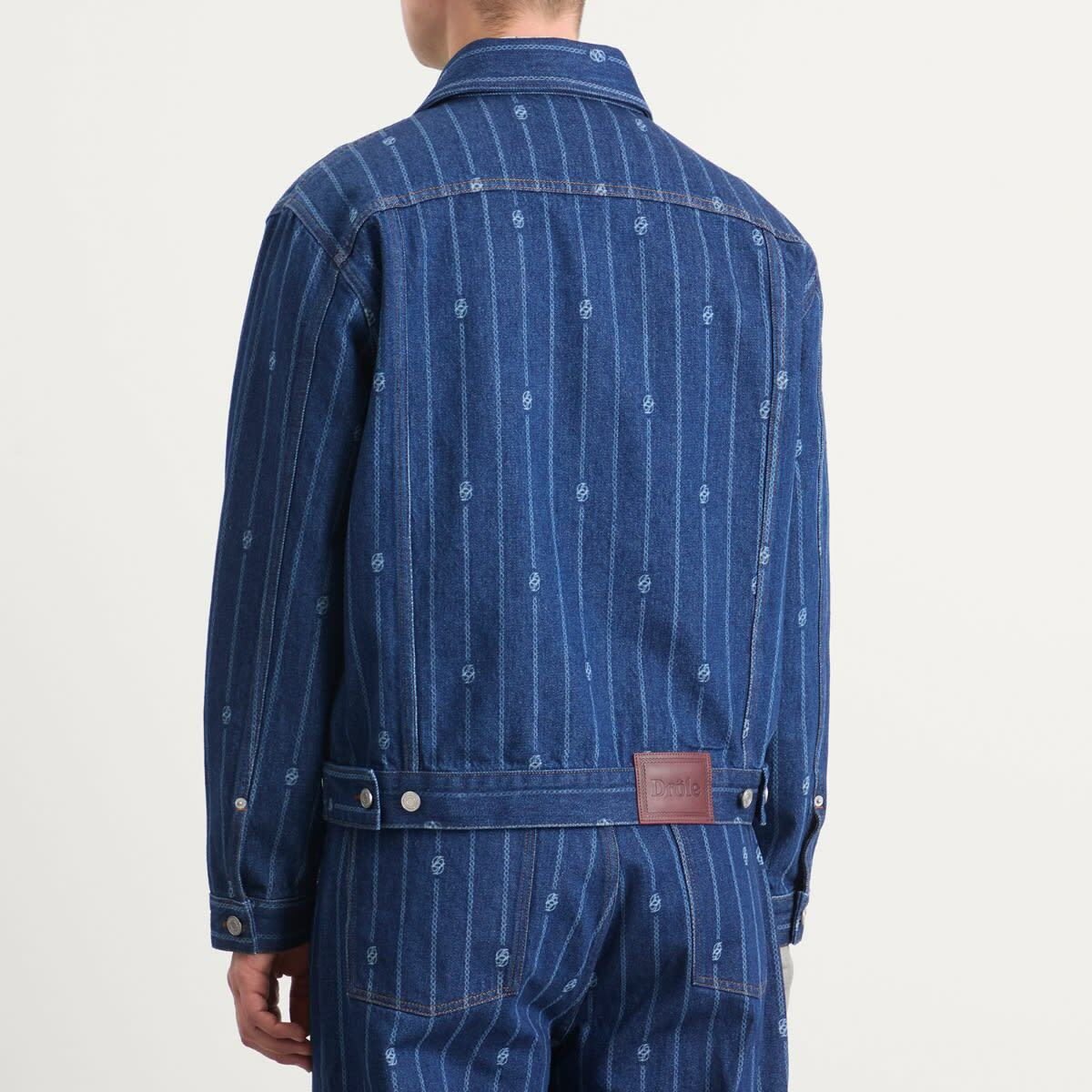 Drôle de Monsieur Men's Drole De Monsieur Monogram Denim Jacket in Stone Wash