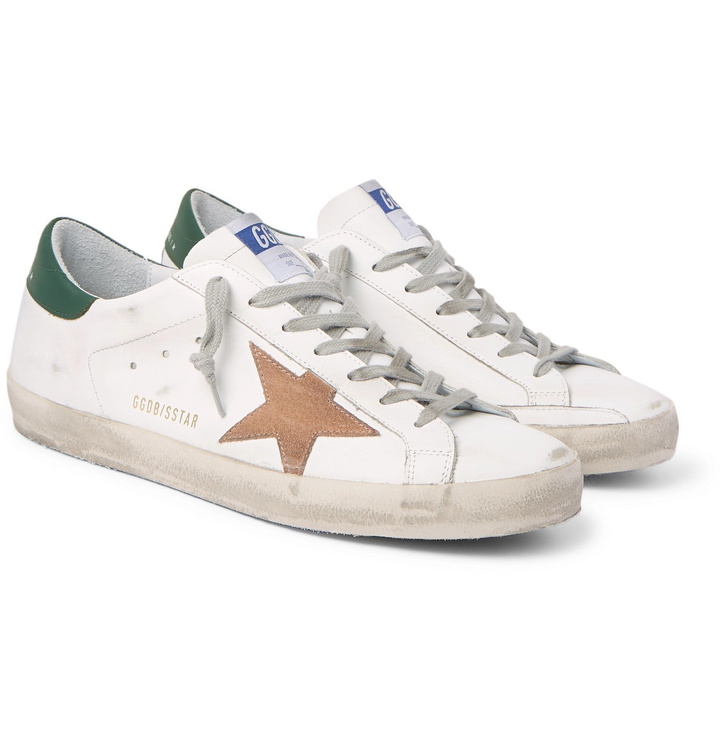 Photo: Golden Goose - Superstar Distressed Leather and Suede Sneakers - White