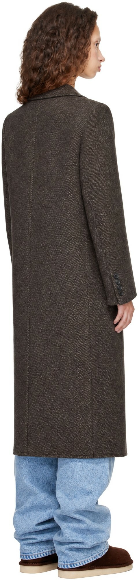 COOR Brown Wool-Blend Twill Single Coat