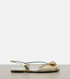 Valentino Garavani Cœur Royal metallic leather slingback flats