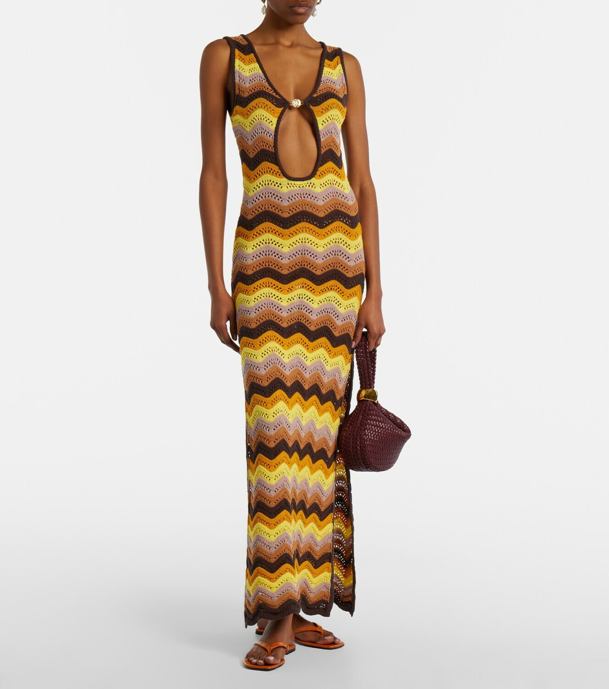 Bananhot Charli chevron crochet cotton-blend maxi dress