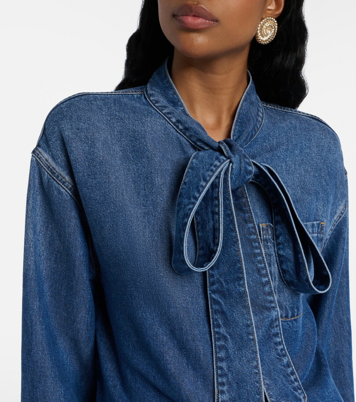 Self-Portrait Bow-detail denim shirt