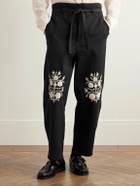 Kartik Research - Fauji Belted Embroidered Cotton-Twill Trousers - Black