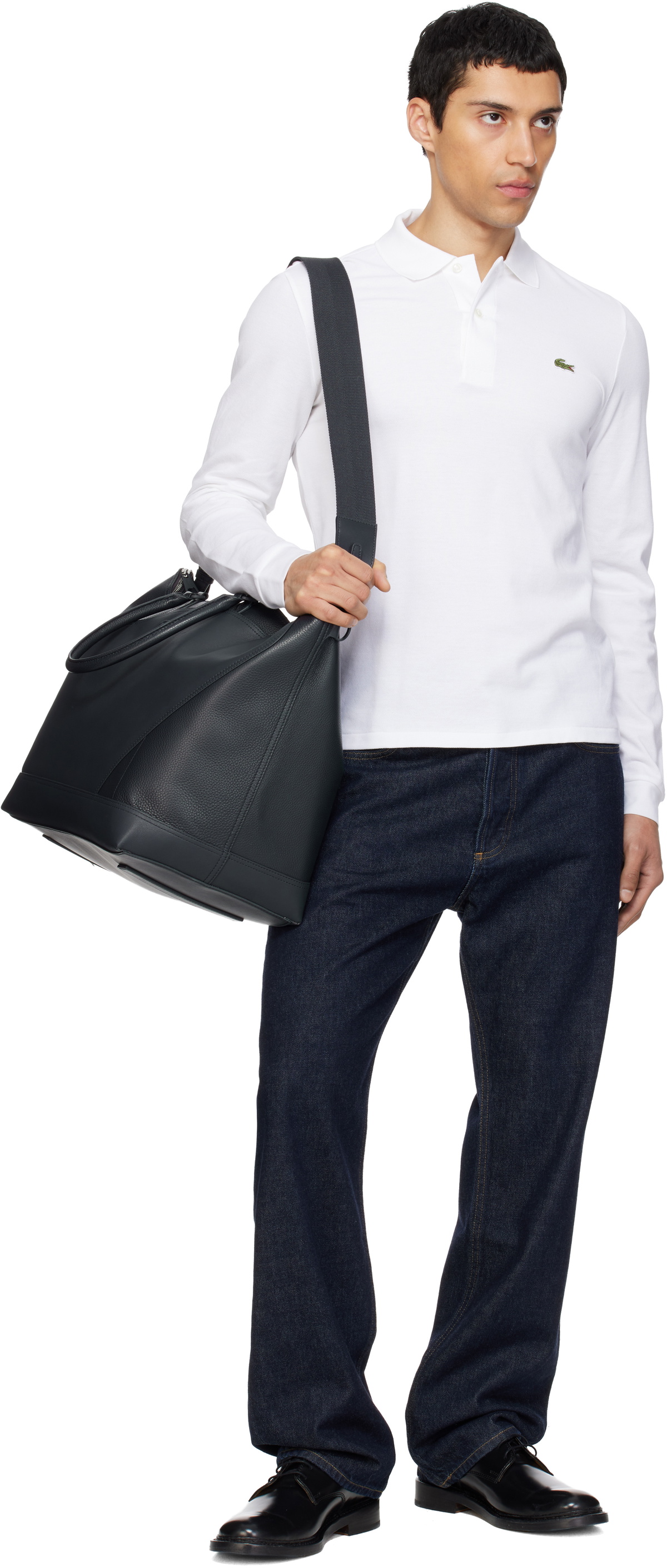 Lacoste Black 'Club Lacoste' Grain Leather Weekend Tote
