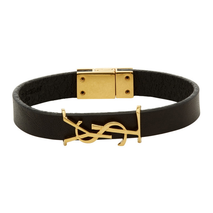 Photo: Saint Laurent Black and Gold Leather Opyum Bracelet