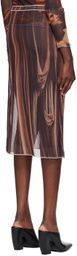 Rokh Brown Draped Printed Midi Skirt