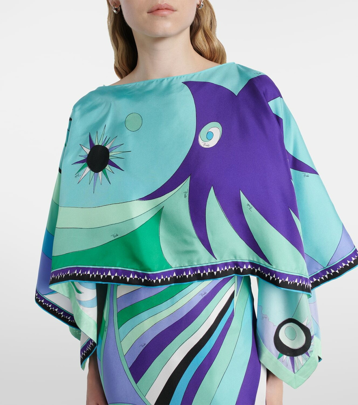 Pucci Iride caped silk twill maxi dress