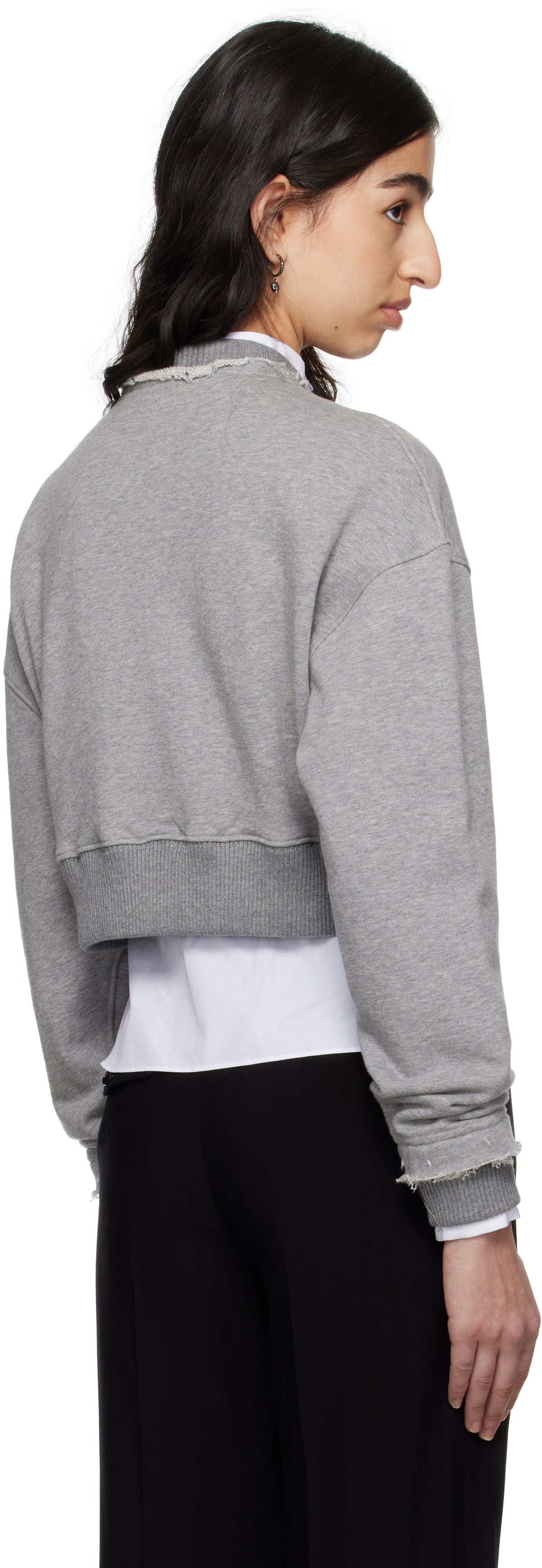 McQueen Gray 'McQueen' Logo Cropped Sweatshirt