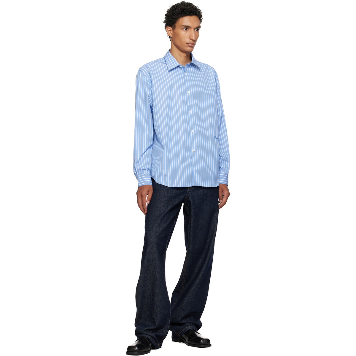 Burberry Blue Relaxed Fit Striped Cotton Shirt