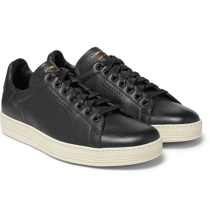 Photo: TOM FORD - Warwick Perforated Full-Grain Leather Sneakers - Men - Black
