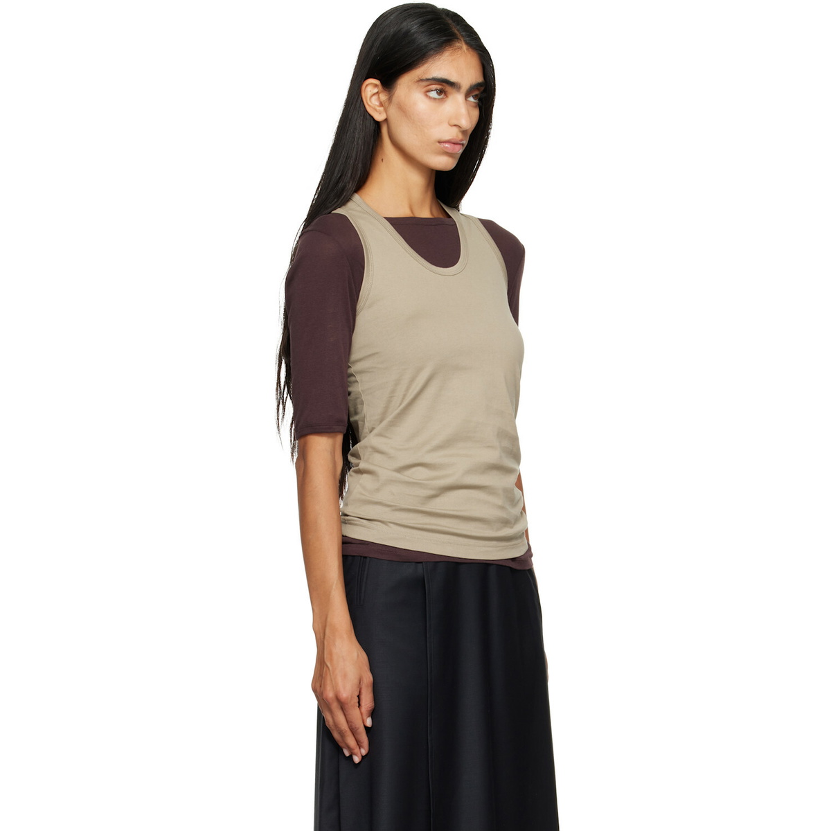 ssstein Khaki Suvin Cotton Tank Top