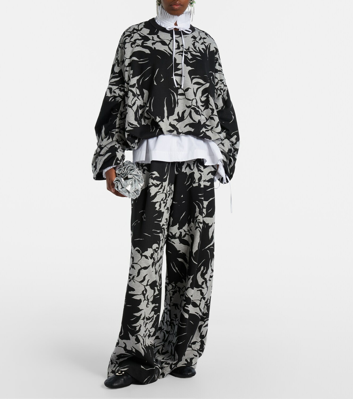 Dries Van Noten Draped floral cotton jersey sweatshirt