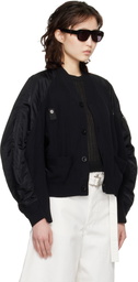 sacai Black Nylon Twill & Knit Cardigan