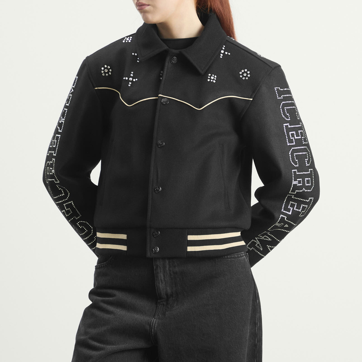 ICECREAM Women's Western Crystal Varsity Jacket in Black