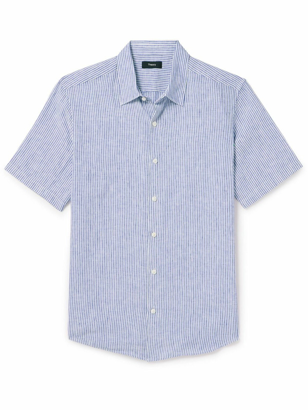 Photo: Theory - Irving Striped Linen Oxford Shirt - Blue