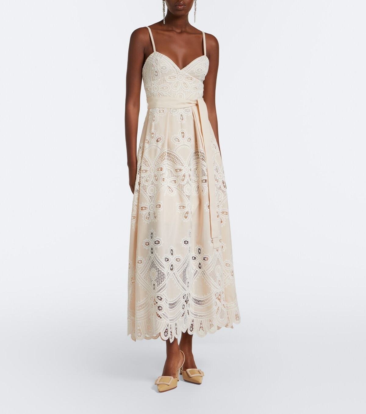 Elie Saab Belted embroidered gathered midi dress