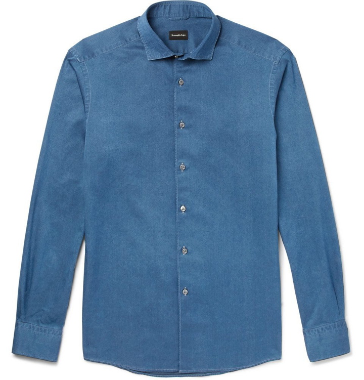 Photo: Ermenegildo Zegna - Slim-Fit Cutaway-Collar Denim Shirt - Blue