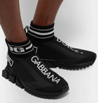 Dolce & Gabbana - Sorrento Logo-Print Stretch-Knit Slip-On Sneakers - Black