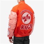 Members of the Rage Men's Wool Leather Varsity Jacket in Tomato Cherry