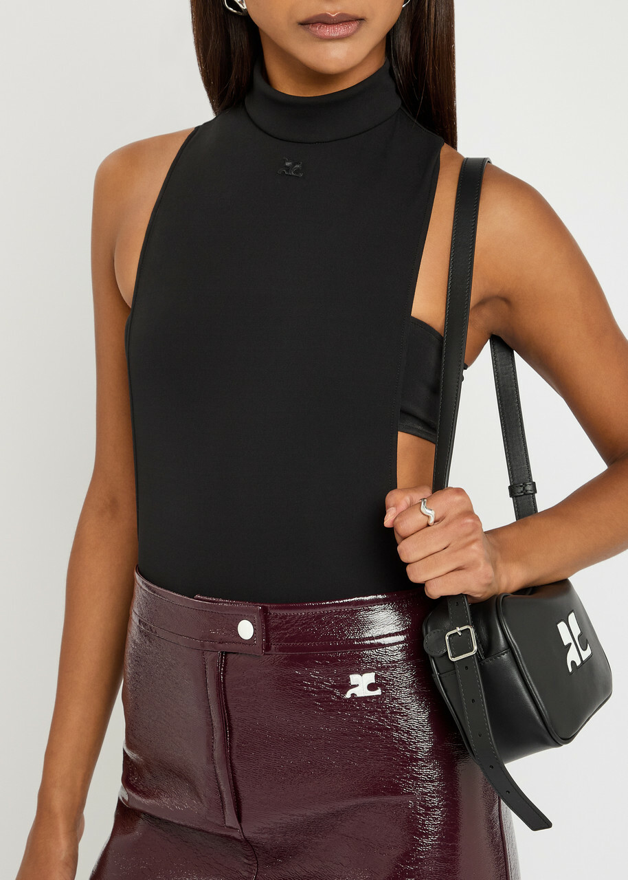 Courrèges Mock Neck Crepe Jersey Bodysuit Black