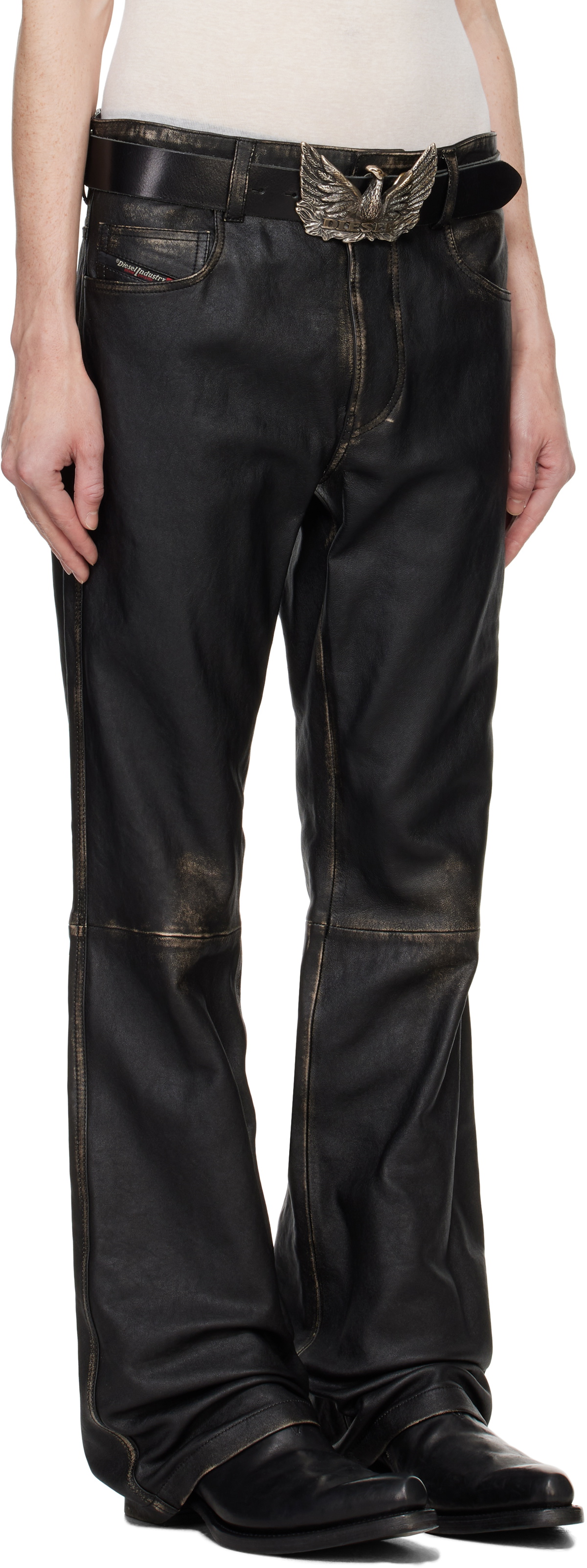 Diesel Black P-Blixia Leather Pants