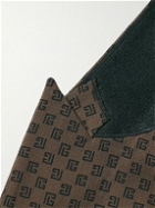 Balmain - Slim-Fit Button-Embellished Monogrammed Wool-Blend Blazer - Brown